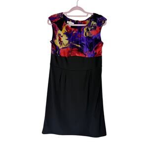 DressBarn Watercolor & Black Short Cap Sleeve To Knee Pencil Dress Size 12